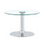 27.5-inch diameter round tempered glass coffee table. 17.7 inches high, supported by a golden metal base, with a light luxury edge.-129387226