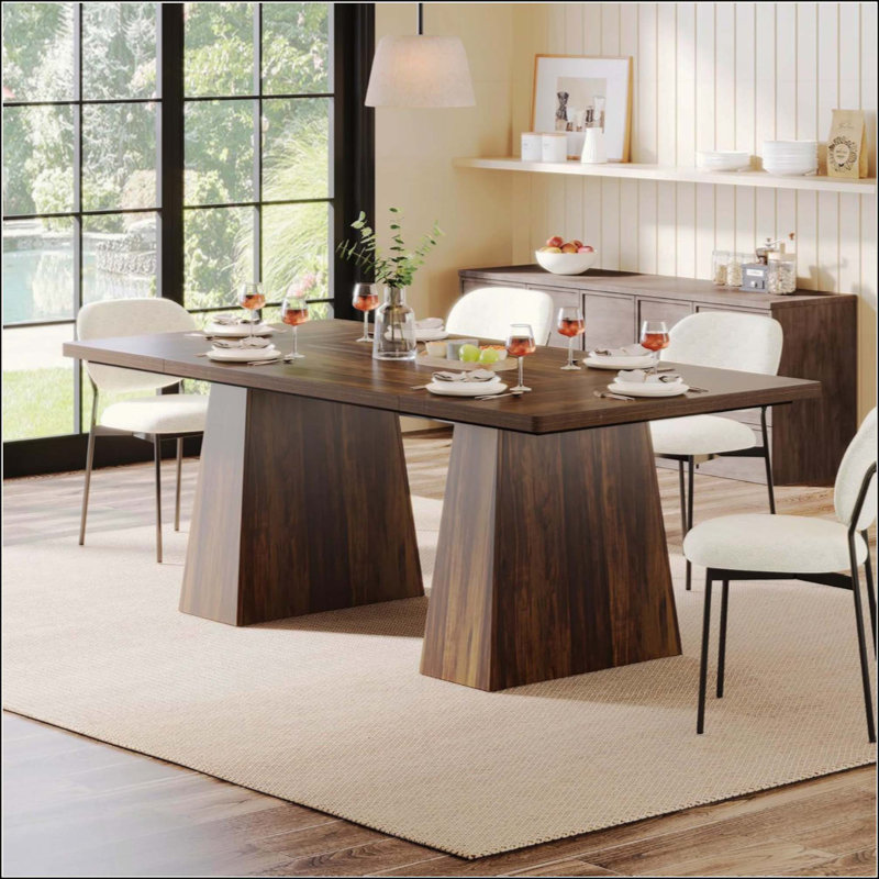 63" Modern Executive Desk, Large Home Office Computer Workstation with Sturdy Double Pedestal Base, Walnut