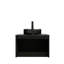 Meuble-lavabo mural de 61 cm (24 po) avec lavabo en verre cristal noir transparent, surface en pierre frittée, portes doubles en sergé, garniture métallique, fermeture amortie, facile d'entretien, durable.