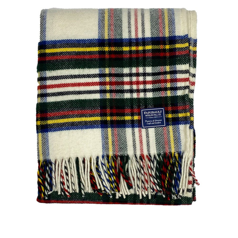 Stewart Plaid Wool Throw Blanket, White/Black/Yellow