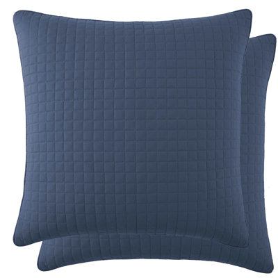 Southshore Fine Linens Vilano Quilted Sham Covers, Double-Brushed Microfiber Square-Stitched Pillow Shams with Piped Edges, Set of 2, 18" x 18" , Dark Blue