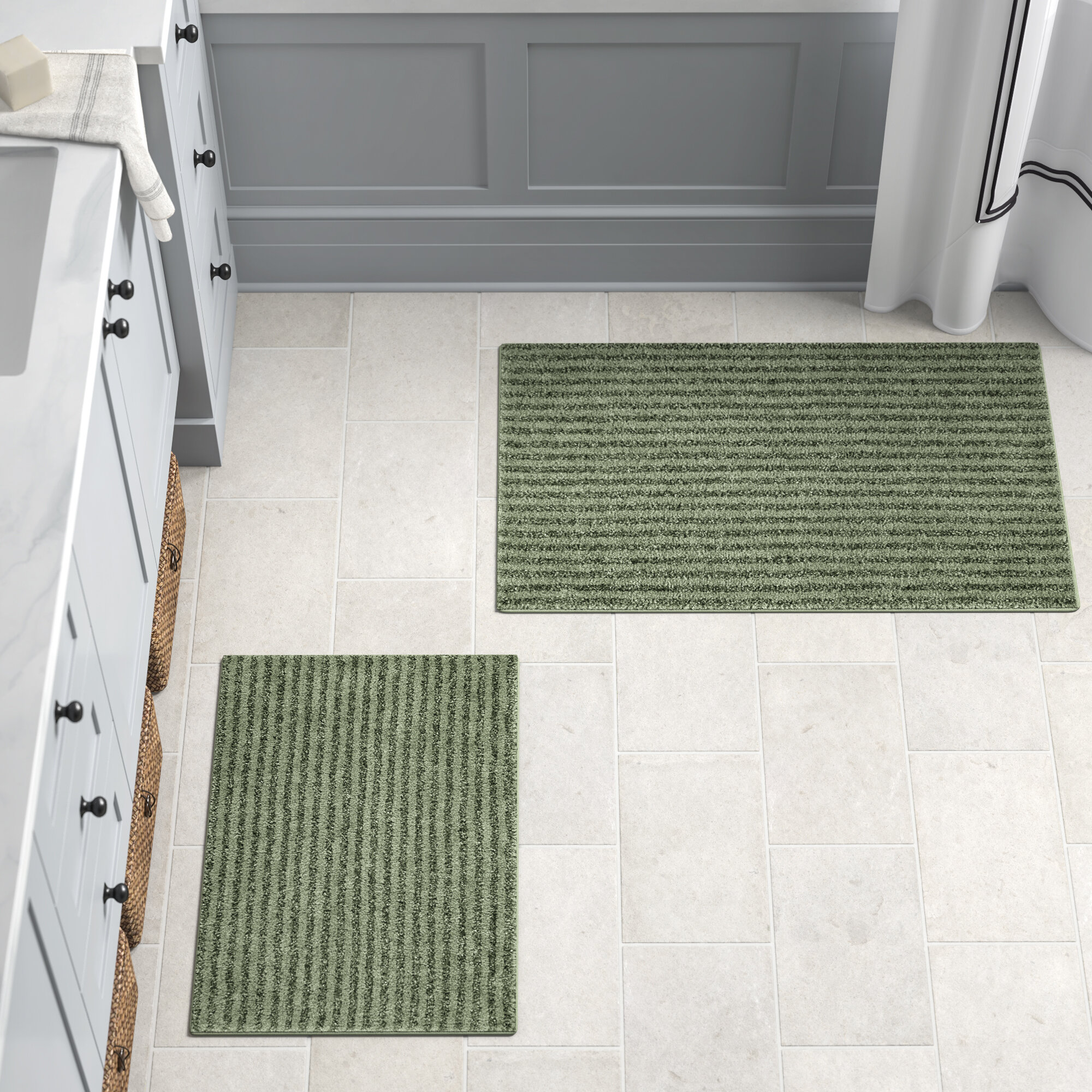 Coastal 2-Piece Bathroom Rug Set, Color Options, 17x24 & 21x34, Non-Slip Backing, Size: 17X24/21X34, Green