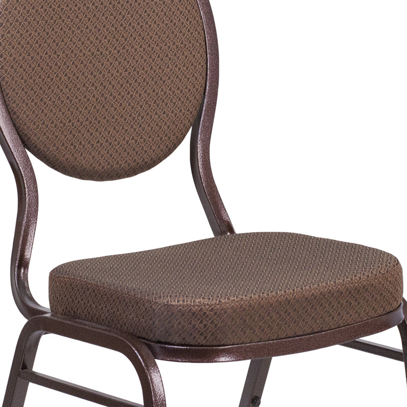 Brown Patterned Fabric Teardrop Back Stacking Banquet Chair with Copper Vein Frame