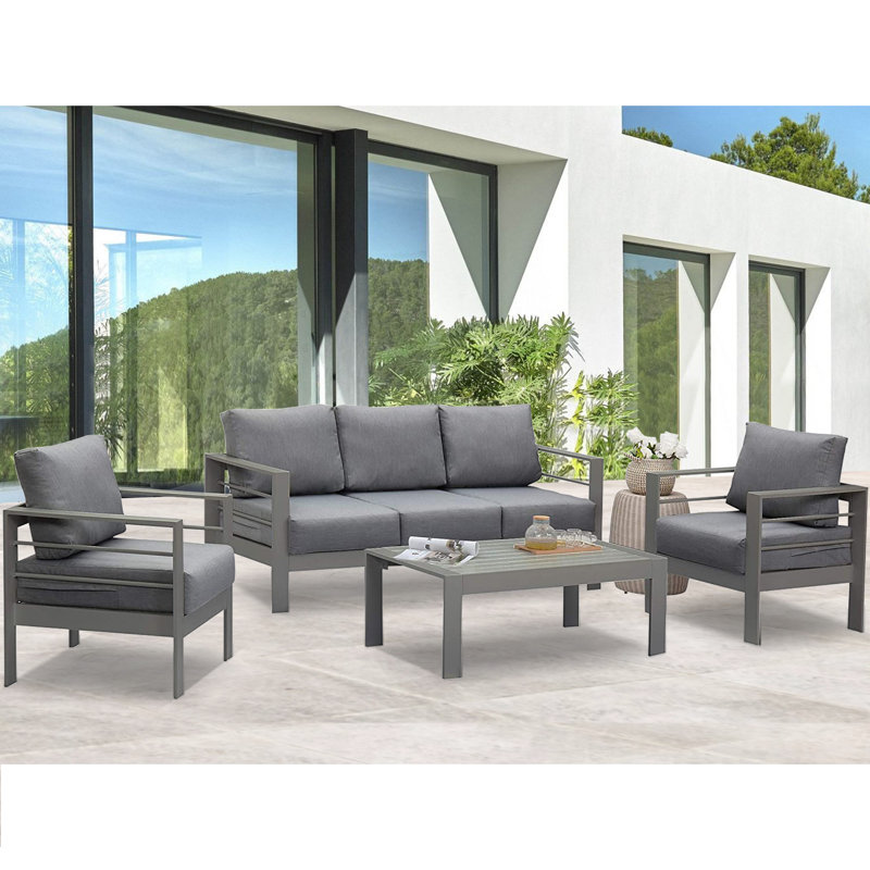 5 - Person Patio Conversation Set with Cushions, Dark Gray, Gray