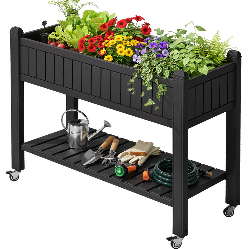 Resin Planter Box With Wheels, Black