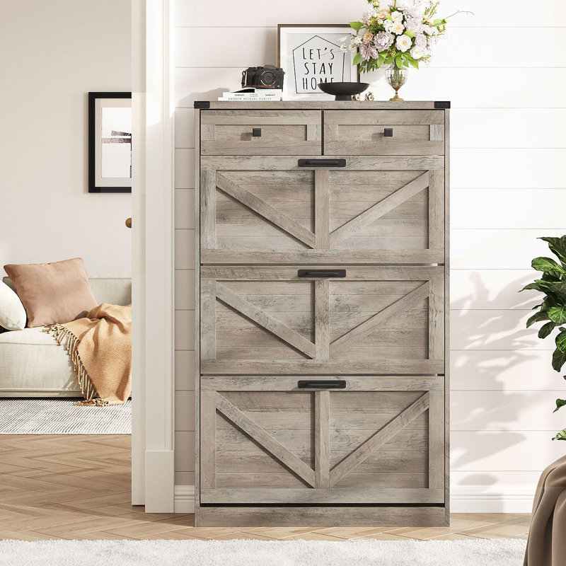 Armoire à chaussures avec 3 tiroirs rabattables et 2 tiroirs, Noir