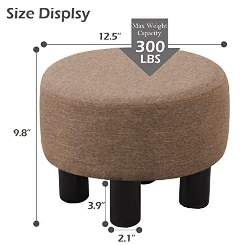 Wood Accent Stool, Brown Linen