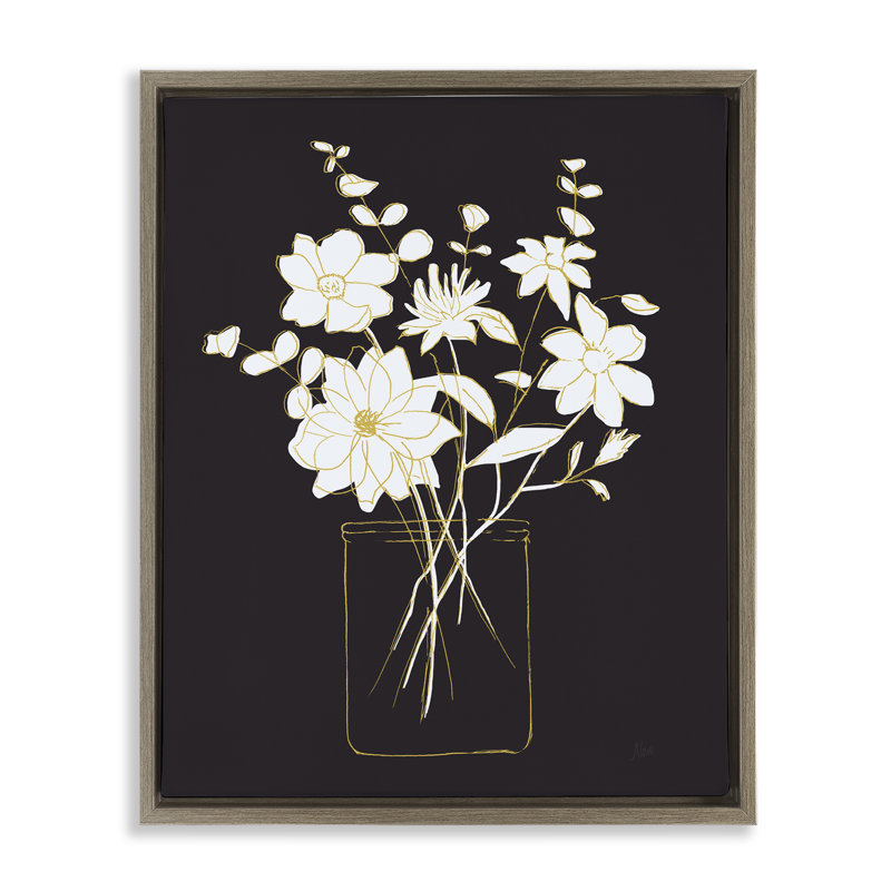 Art mural sur toile Classy Pot of Flowers, Cadre flottant orme Montalcino, H 31 po x l 25 po