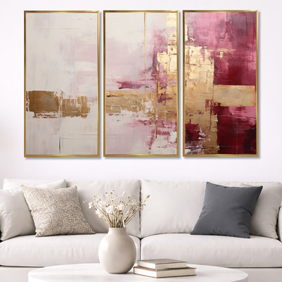 Minimalism Pink And Gold Horizon - Abstract Wall Art Print Set