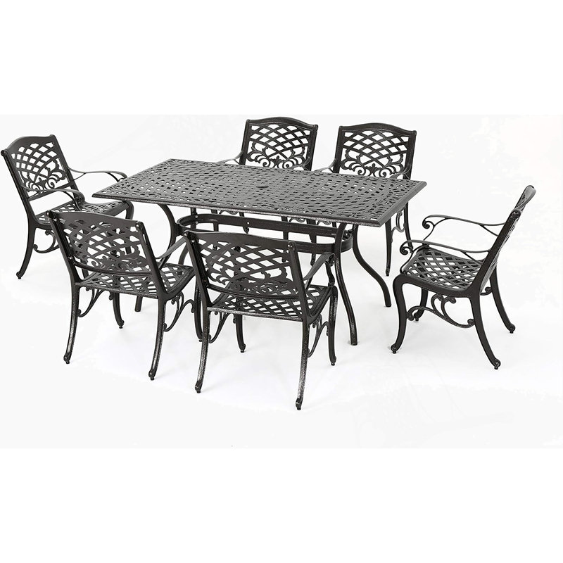 Ensemble de salle à manger pour 6 personnes en métal avec table rectangulaire, Bronze