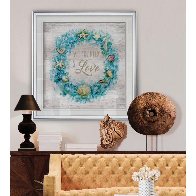 «Love Beach Wreath», reproduction d'impression, H 23 po x l 23 po x P 1,5 po, Encadrement argenté