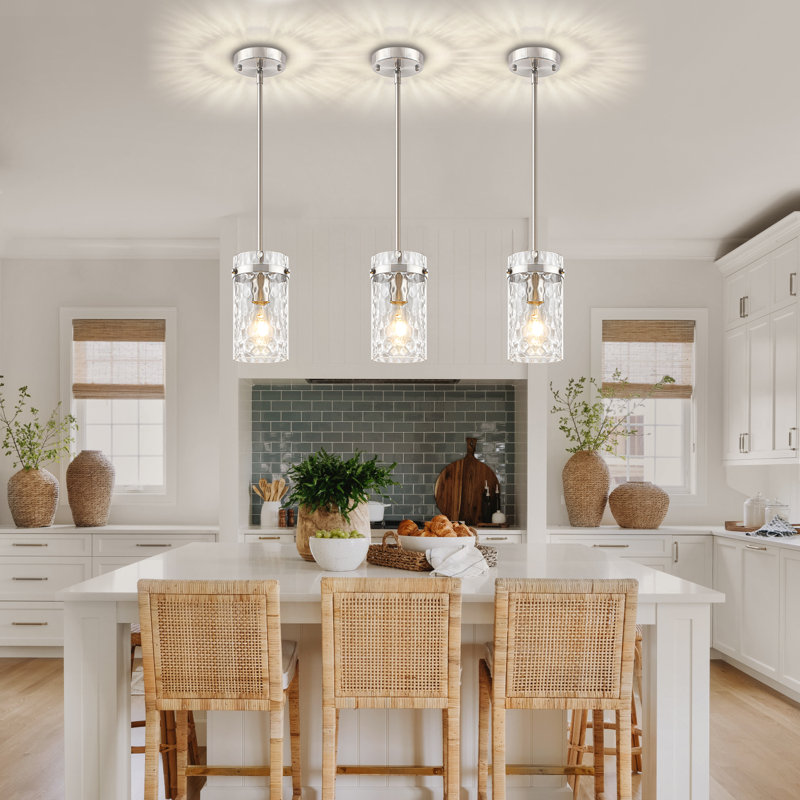 Aaron 1 - Light Nickel Modern Pendant Light With Cylinder Clear Water Glass Shade, Nickel
