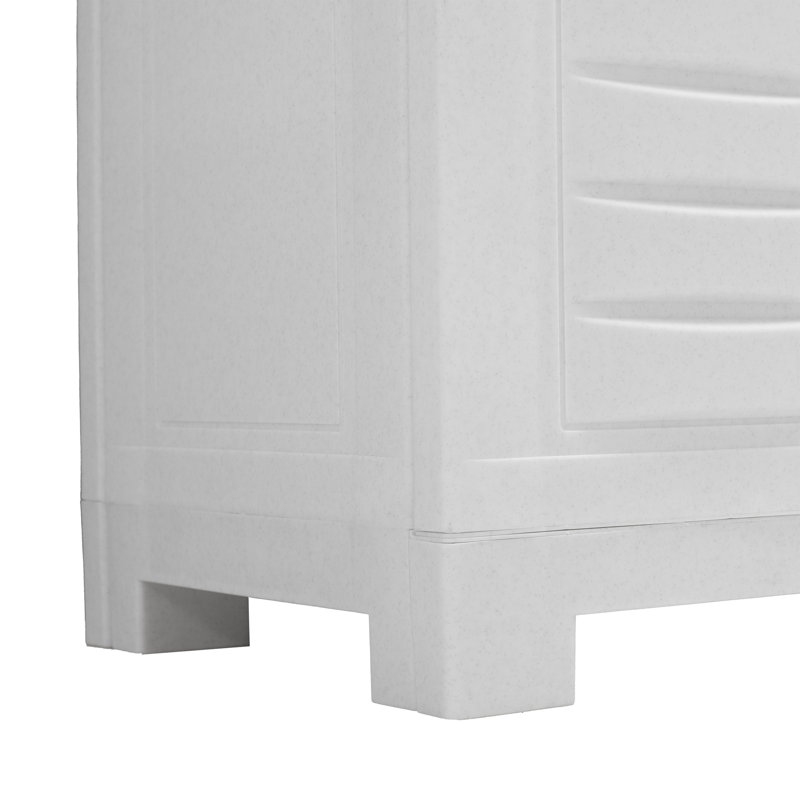 Storage Cabinet with 2 Adjustable Shelves and Center Drawer, Speckled White