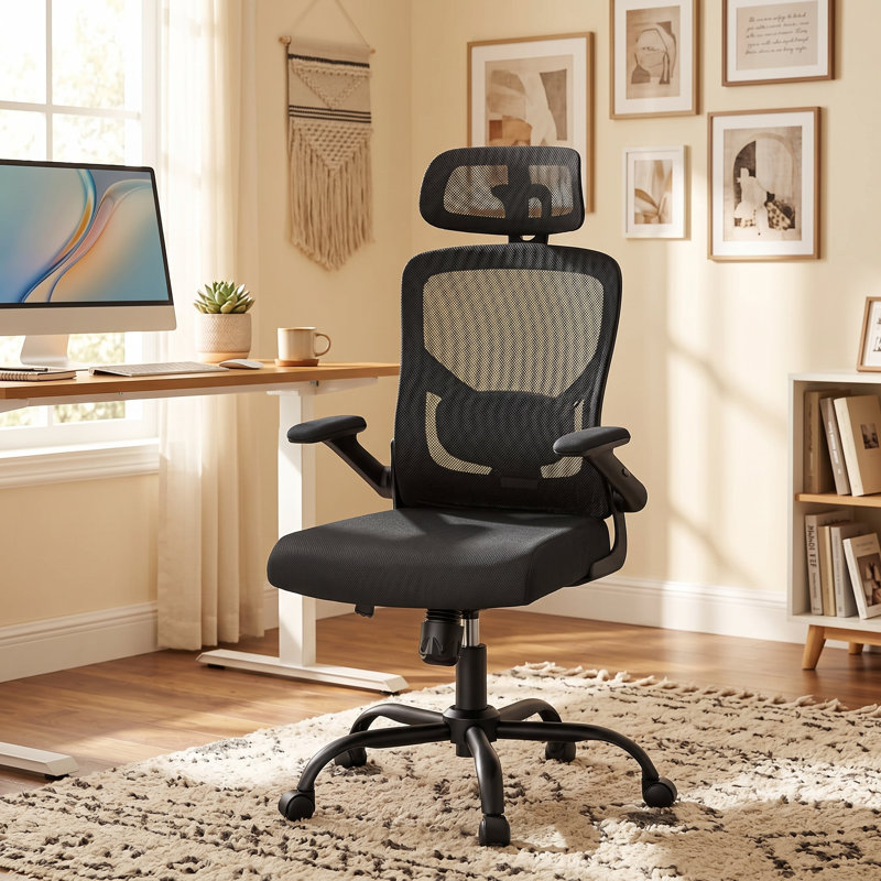 Chaise de bureau en filet, chaise de bureau ergonomique avec accoudoirs rabattables et base pivotante, convient aux bureaux à domicile, aux salles de réunion et à d'autres espaces.