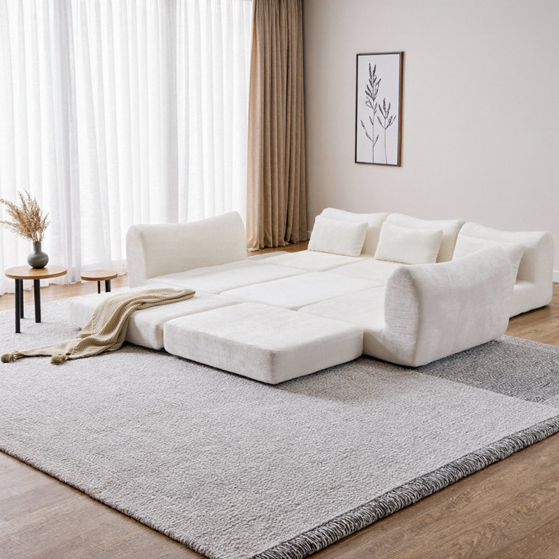 Canapé modulaire en L en forme de L en chenille pliable Wave, Blanc