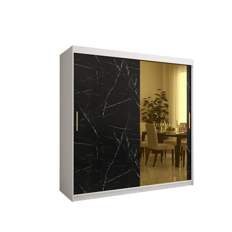 Lancashire 2 Door Manufactured Wood Wardrobe, 200cm H x 200cm W x 62cm D, White/Black