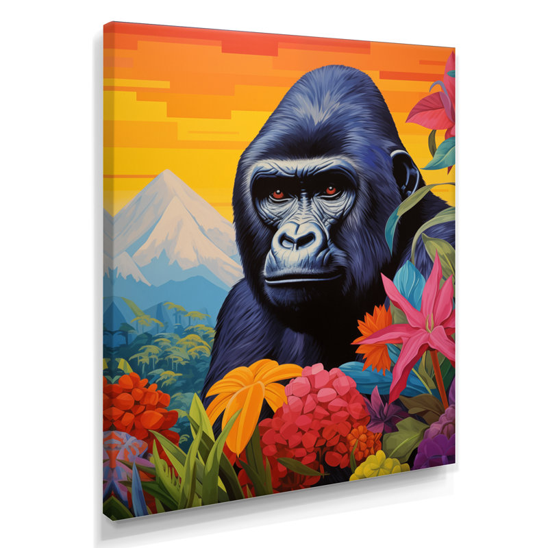 Gorilla In Colorful Mountain Landscape II - Gorillawall Art Wall Art, Toile tendue, H 32 po x l 24 po