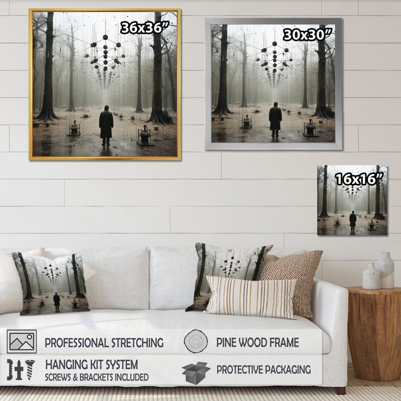 «Dark Forest Mystery - Abstract Landscape», reproduction d'art sur toile, Cadre flottant noir, H 24 po x l 24 po x P 1 po