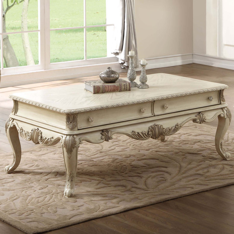 Table de canapé en chêne avec tablette inférieure, H 19 po x L 52 po x l 30 po, Blanc antique