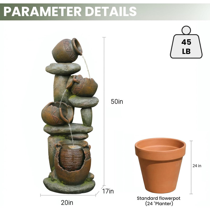 Outdoor Fountain  with LED Lights - Water Feature for Garden, Patio, Yard Decor​