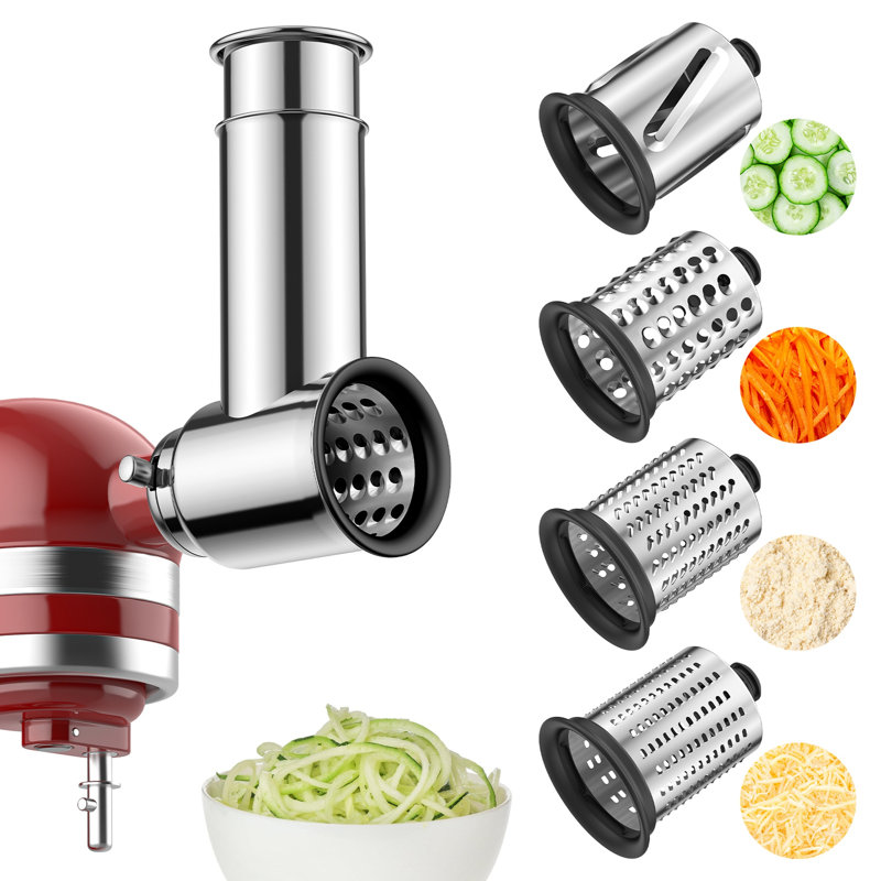 Gvode Cheese Grater & Slicer Shredder Attachment, Compatible with KitchenAid®, All Steel, 4 Blades