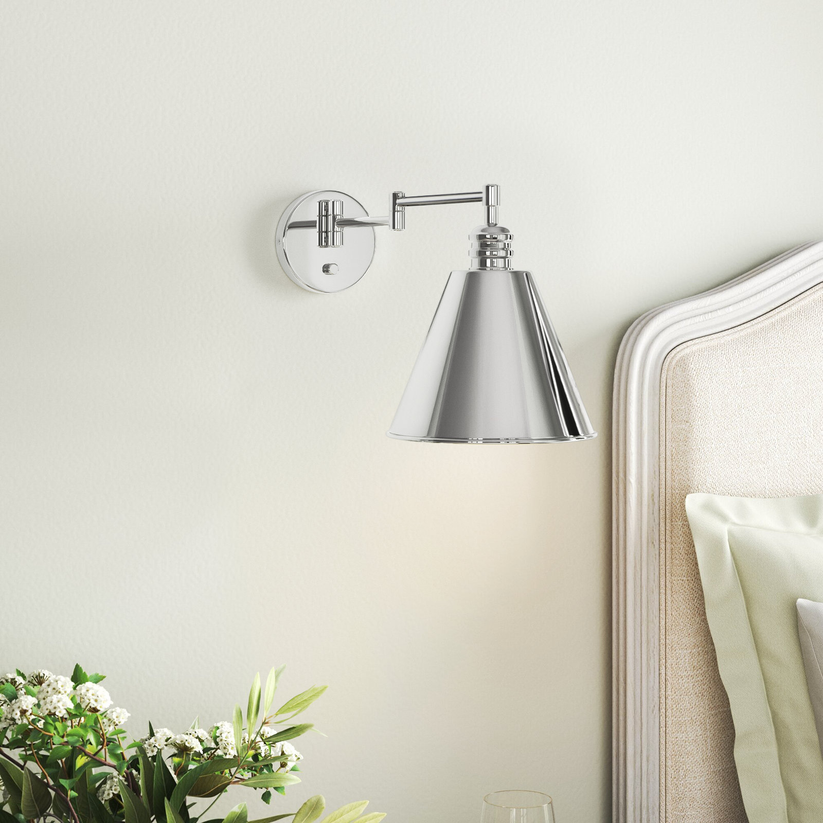 Cidni Single Light Dimmable Swing Arm Sconce, Polished Nickel