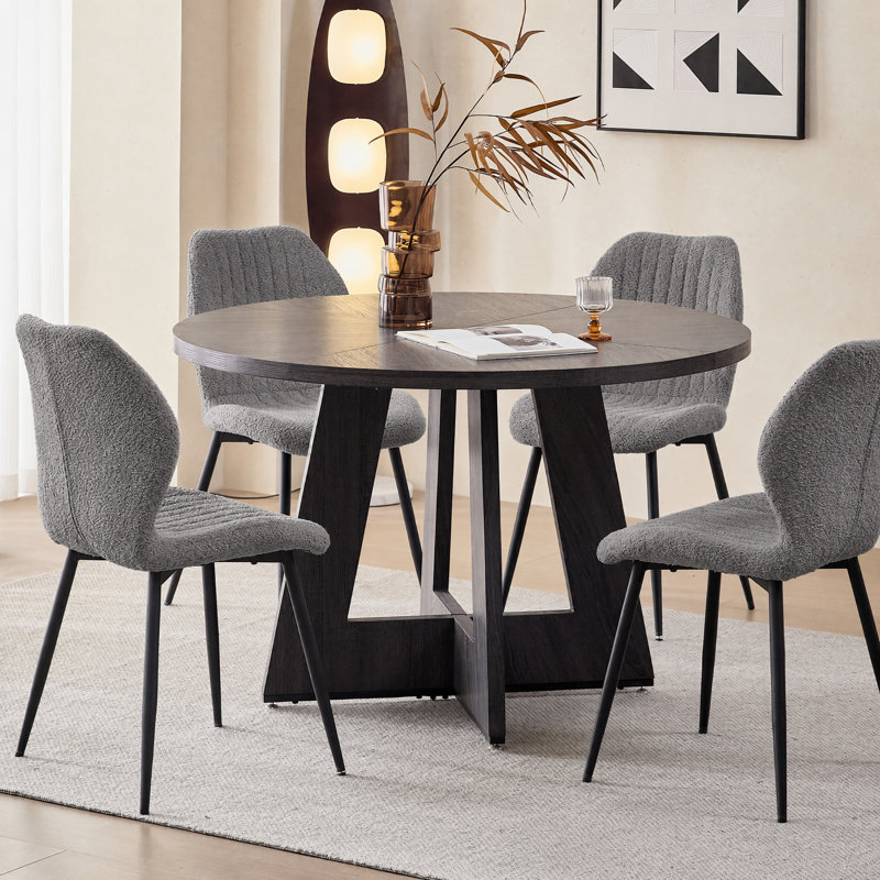 Boucle Dining Chairs Set Of 4, Upholstered Side Chair With Metal Legs, Gray, Gray