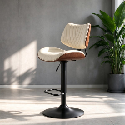Swivel Adjustable Bar Stools 1 Pack, PU Leather Counter Height Bar Chairs with Back & Footrest, Modern Kitchen Home Bar Stools, White