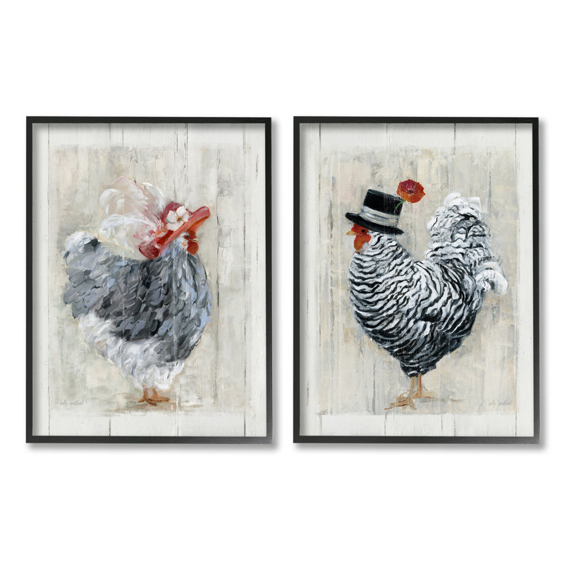«Farm Rooster and Hen Vintage Birds Brim Hats», ensemble de 2 impressions, H 14 po x l 11 po x P 1,5 po