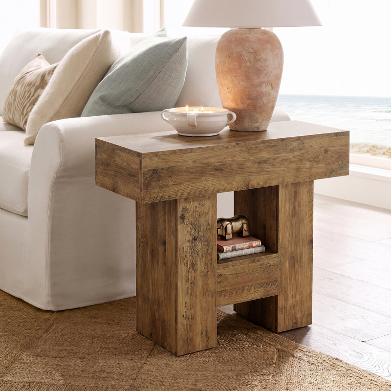 Table de bout rectangulaire en bois manufacturé, Brun