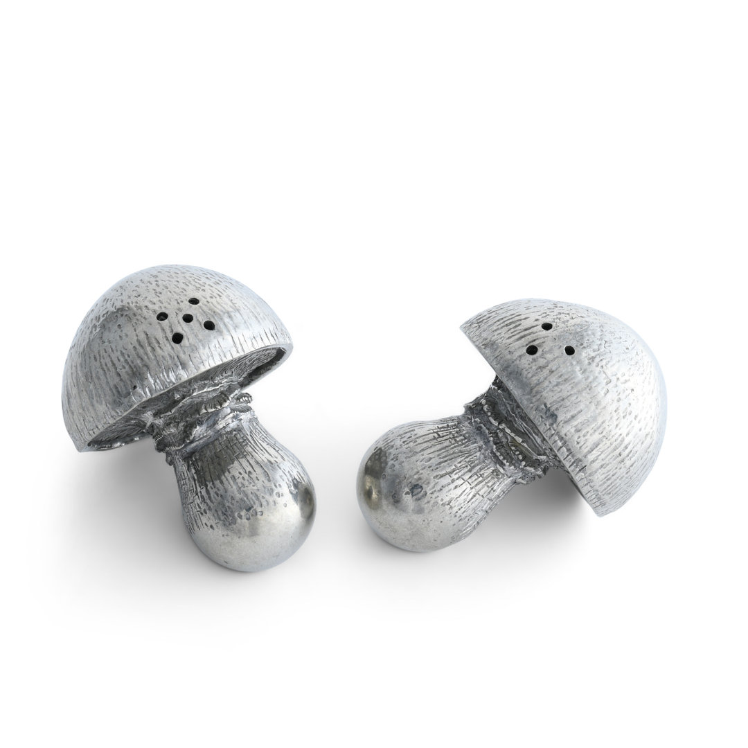 Vagabond House Farmer's Market Pewter Mushroom Salt and Pepper Shaker Set Vagabond House