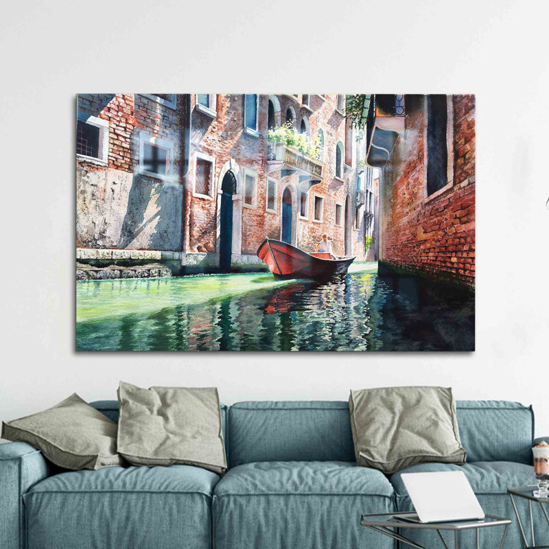 Art moderne de paysage italien imprimé sur verre pour une décoration murale élégante mettant en vedette des paysages vénitiens