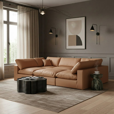 Canapé modulaire réversible de 120 po en similicuir de large avec repose-pieds