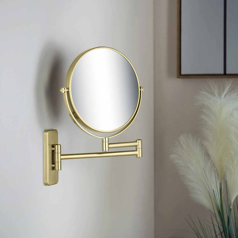 Circular Metal Round Wall Mirror, Brush Gold