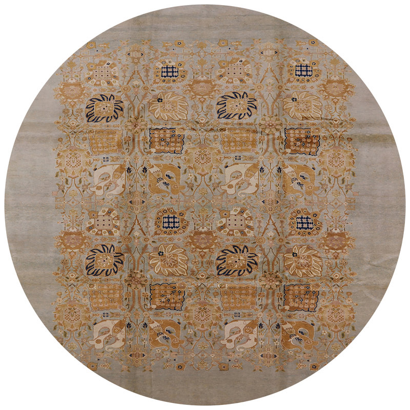 Tapis oriental gris clair / orange, Rond 5 pi