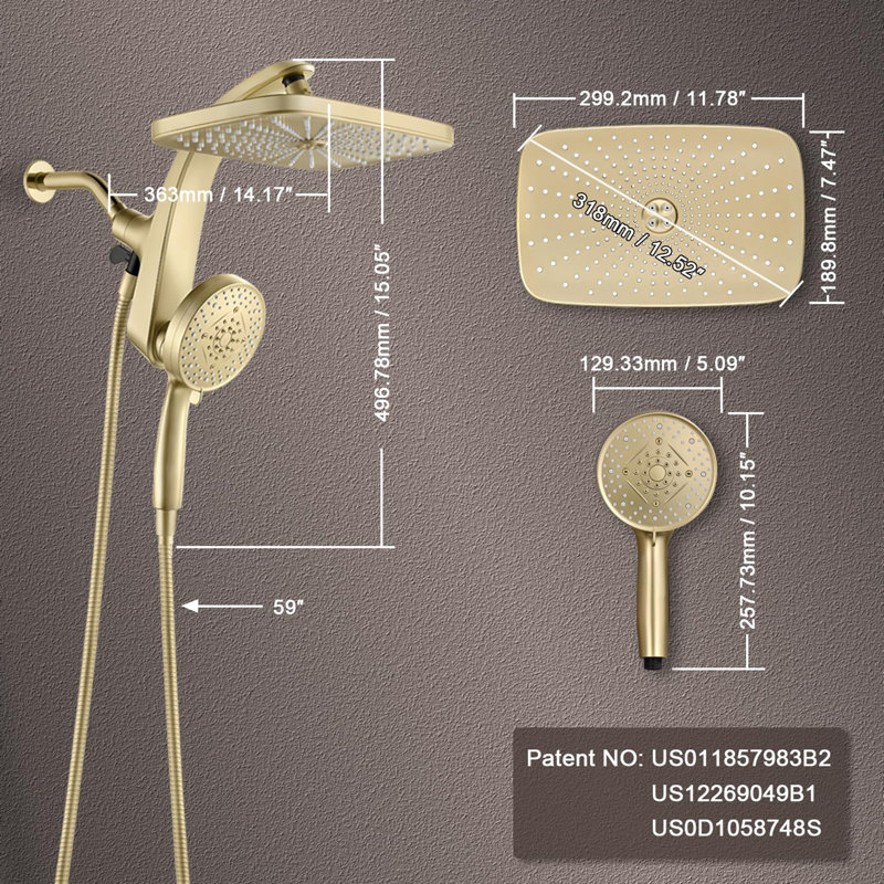 High Pressure Rain Shower Head, Desert Gold