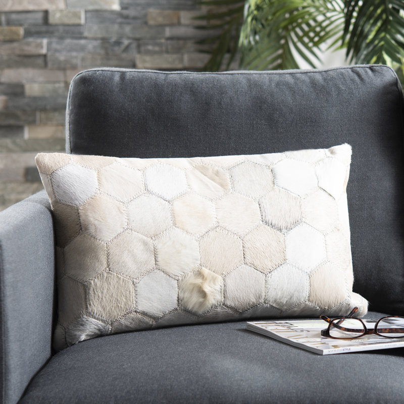 Geometric Leather/Suede Throw Pillow, 12" H x 20" W