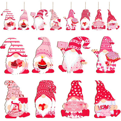 40-piece Valentine’s Day Gnome Wooden Ornaments