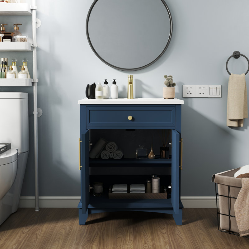 Lavabo de meuble-lavabo simple 28 po avec comptoir en céramique Wimer, Bleu
