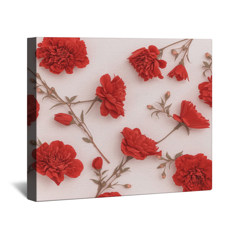 Toile tendue avec motif de pivoines rouges dans de nombreuses tailles, 16 x 16 pouces