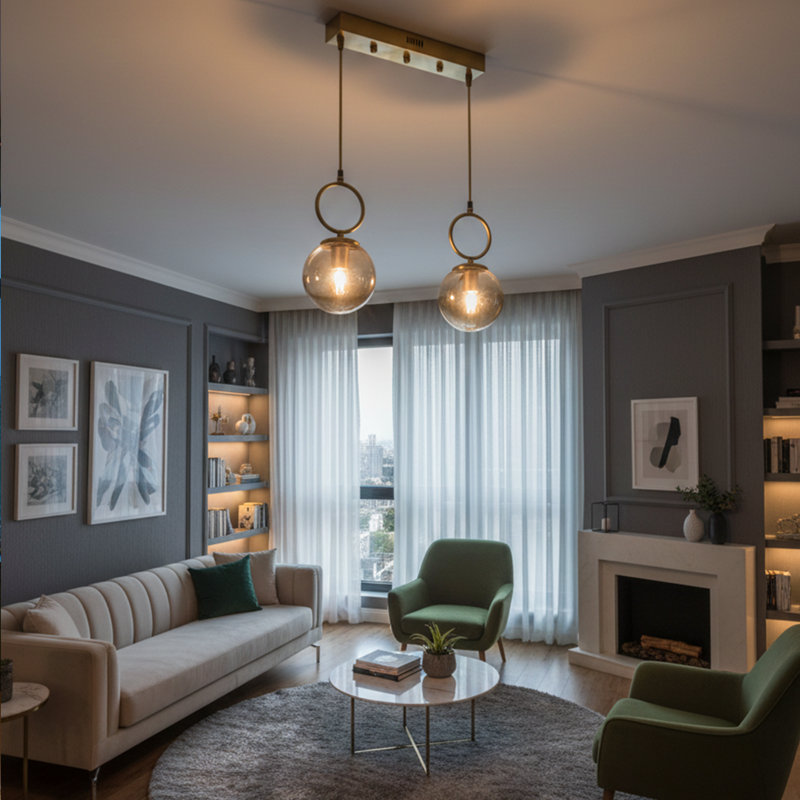 Luminaire suspendu pour îlot de cuisine 1 lumière Caldwell, Ambre