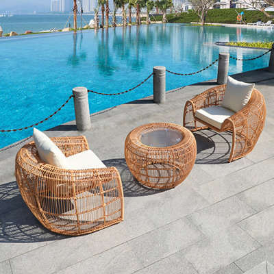 Braxtin Wicker 2 - Person Patio Conversation Set with Cushions