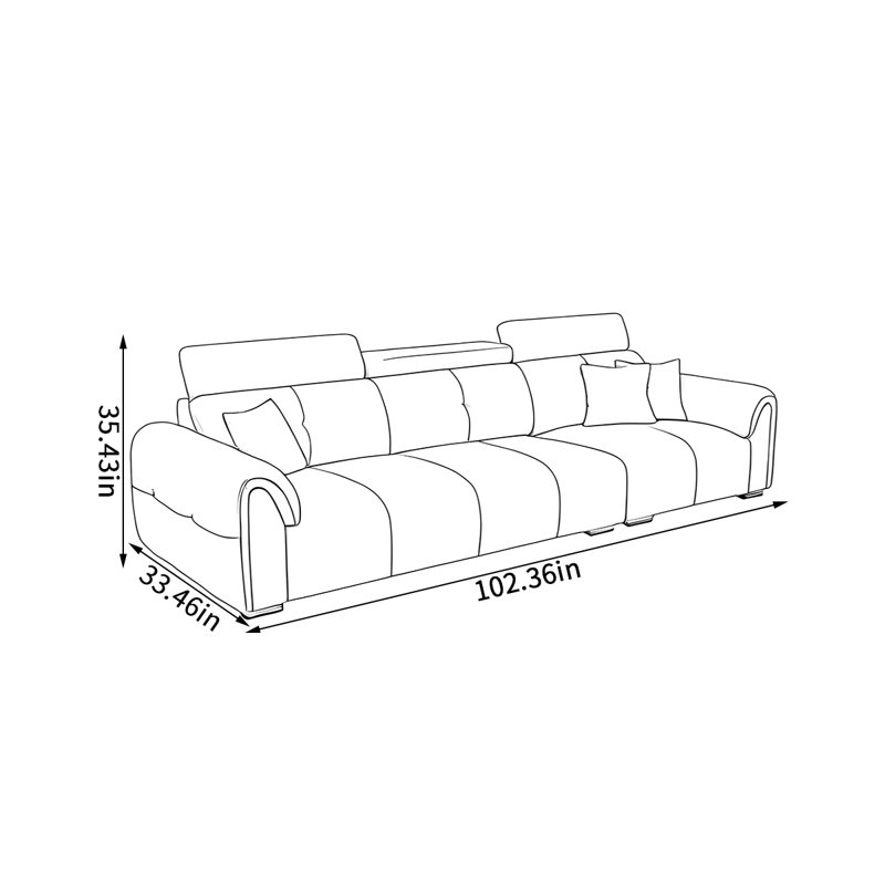 Simple piano keys in line sofa, 35.43" H x 102.36" W x 33.46" D