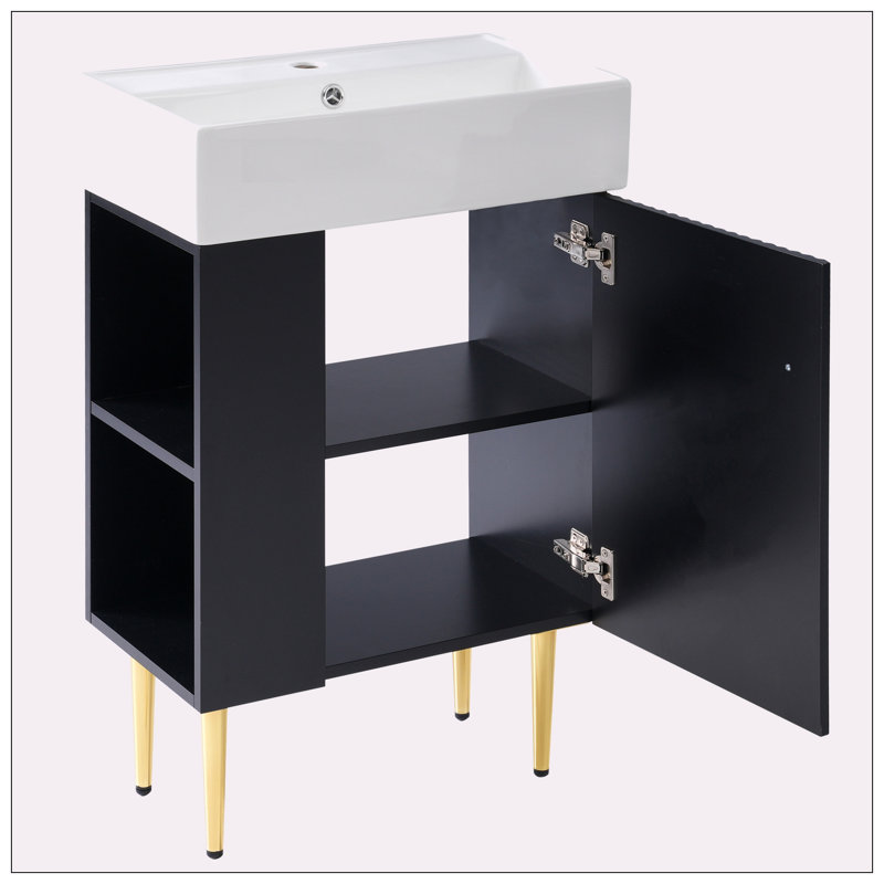 Meuble-lavabo de rangement à gauche 21,6 po, Noir, noir, noir, noir