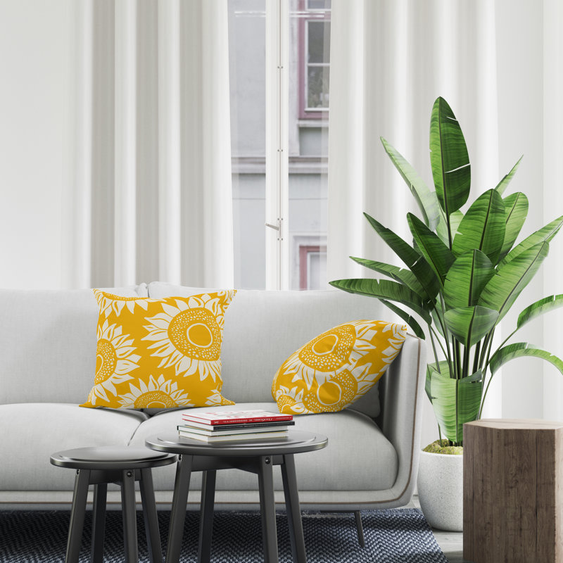 Jeté carré en polyester intérieur / extérieur, L 15 po x H 15 po, Jaune