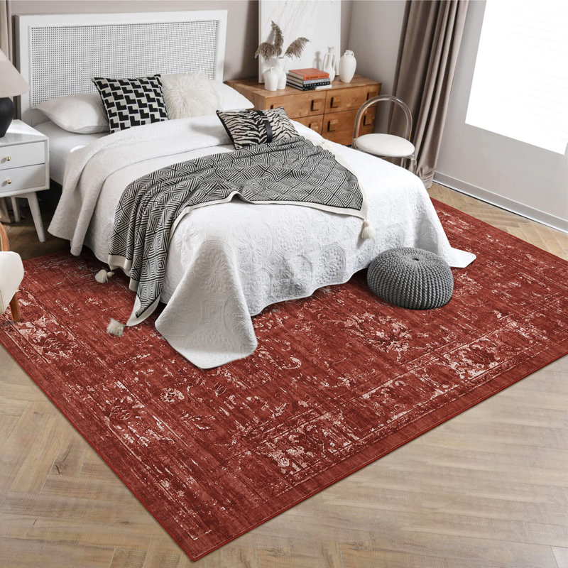 Tapis de chambre à coucher à motif floral antidérapant pour salon Boho, Rectangle 9 pi x 12 pi