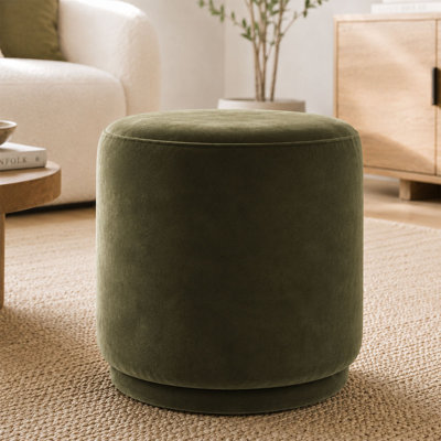 18.5" Round Swivel Velvet Upholstered Ottoman Stool