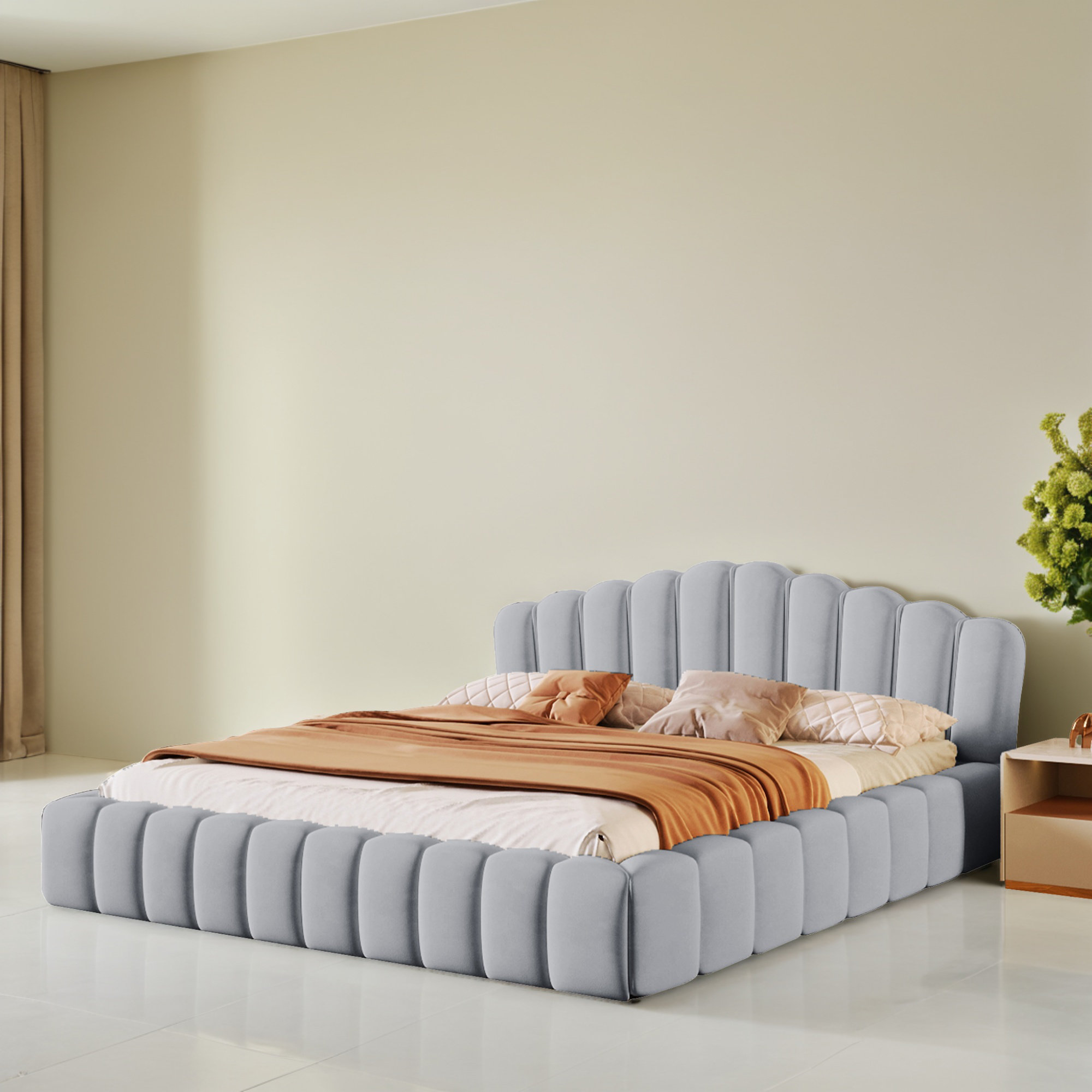 Latitude Run® Upholstered Queen Size Platform Bed Frame Floor Bed ...