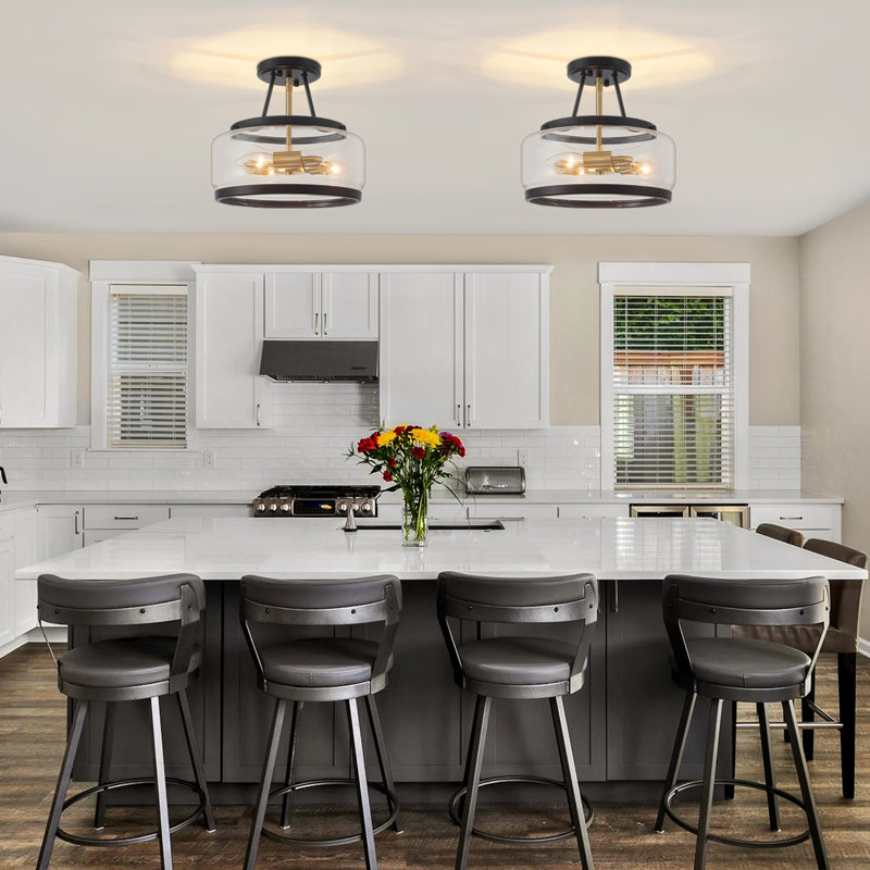 Ivanas 3 - Light Modern Glass Drum Semi Flush Mount Ceiling Light Fixture for Dinning Room Living Room Bedroom Hallway Entryway Kitchen