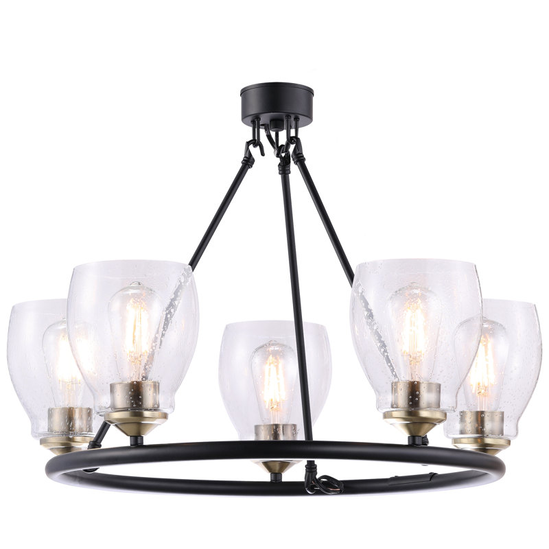 Longshore Tides Blodwyn Brushed Nickel With Clear Seeded Chandelier, Coal And Stained Brass